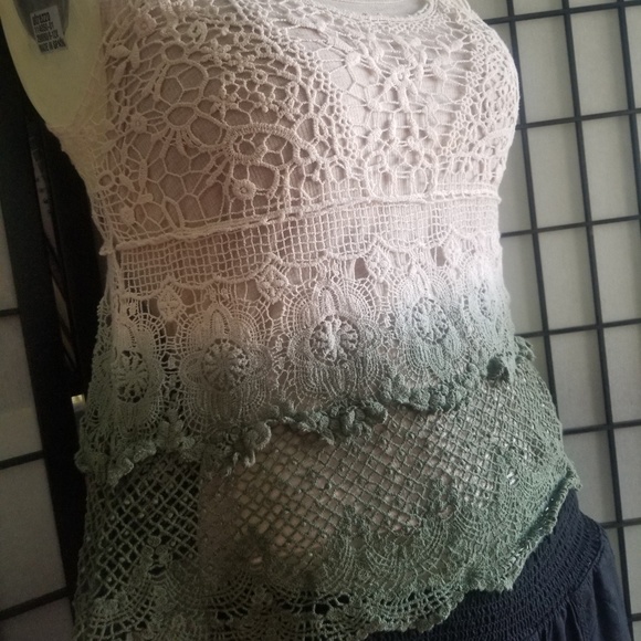 Lace tank top white and green boho - Picture 4 of 7